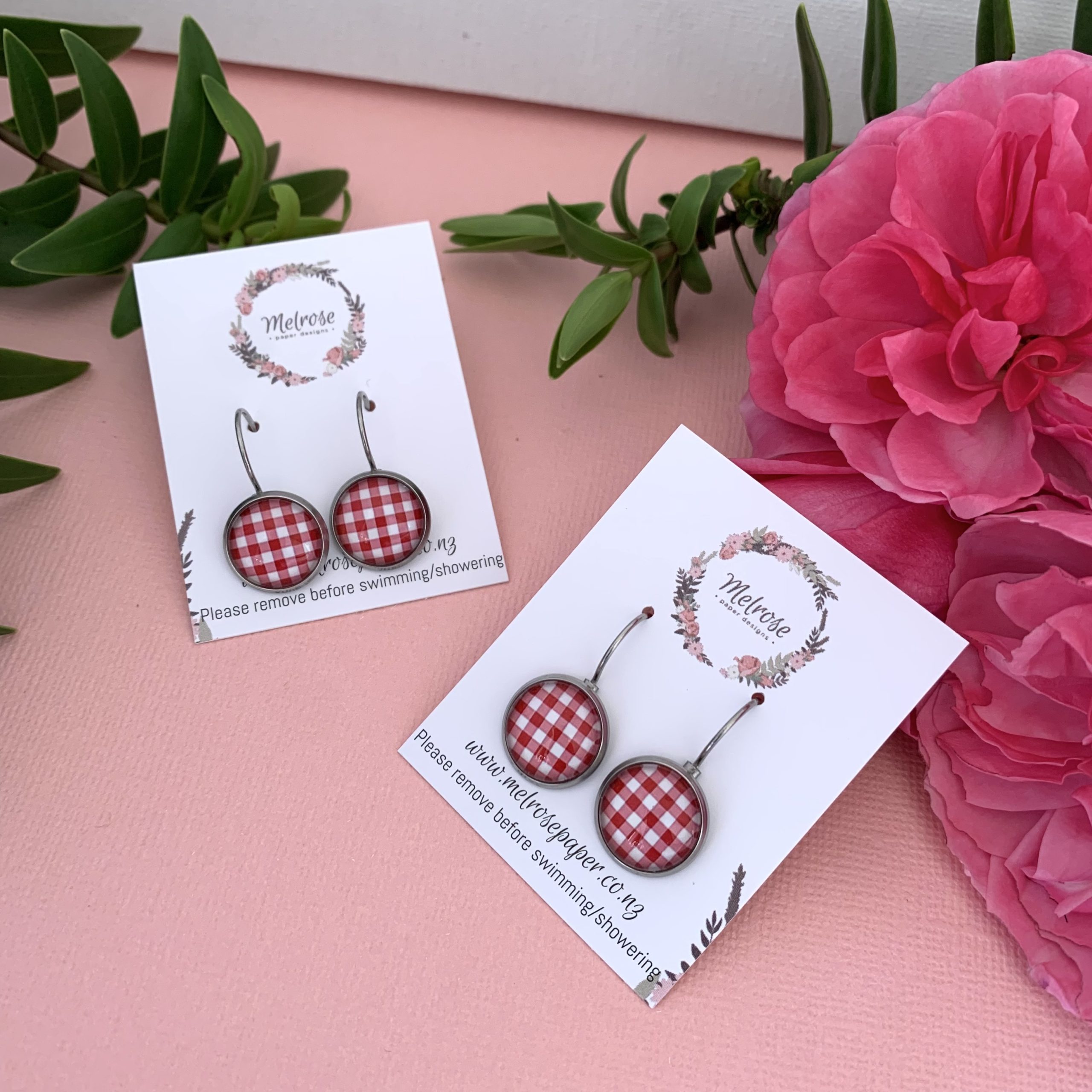 Gingham French Lever Red Earrings